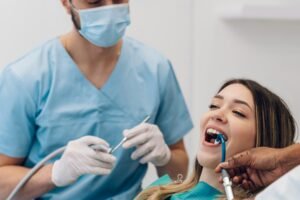 Cosmetic dentistry consultation and exam at a Houston dental office